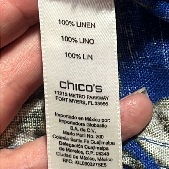 Chico's Blue Green Pink Floral Button Up Shirt 100% Linen Women's Size 1 Medium! - Picture 7 of 7